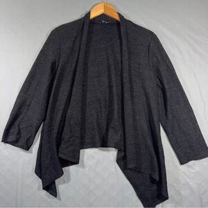 Eileen Fisher Cardigan Sweater Womens Medium Gray 100% Wool Open Drape Front